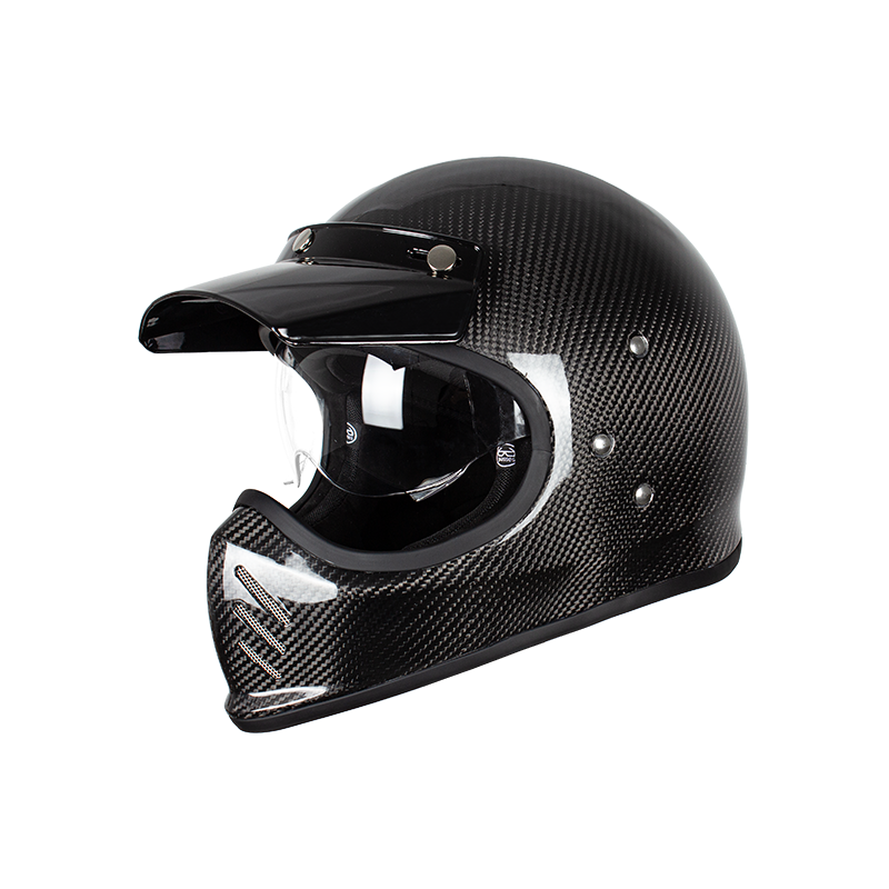 Casco da motociclista retrò in fibra di carbonio a figura intera