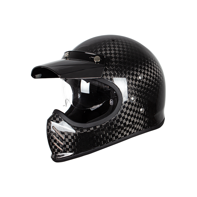 Casco da motociclista retrò in fibra di carbonio a figura intera